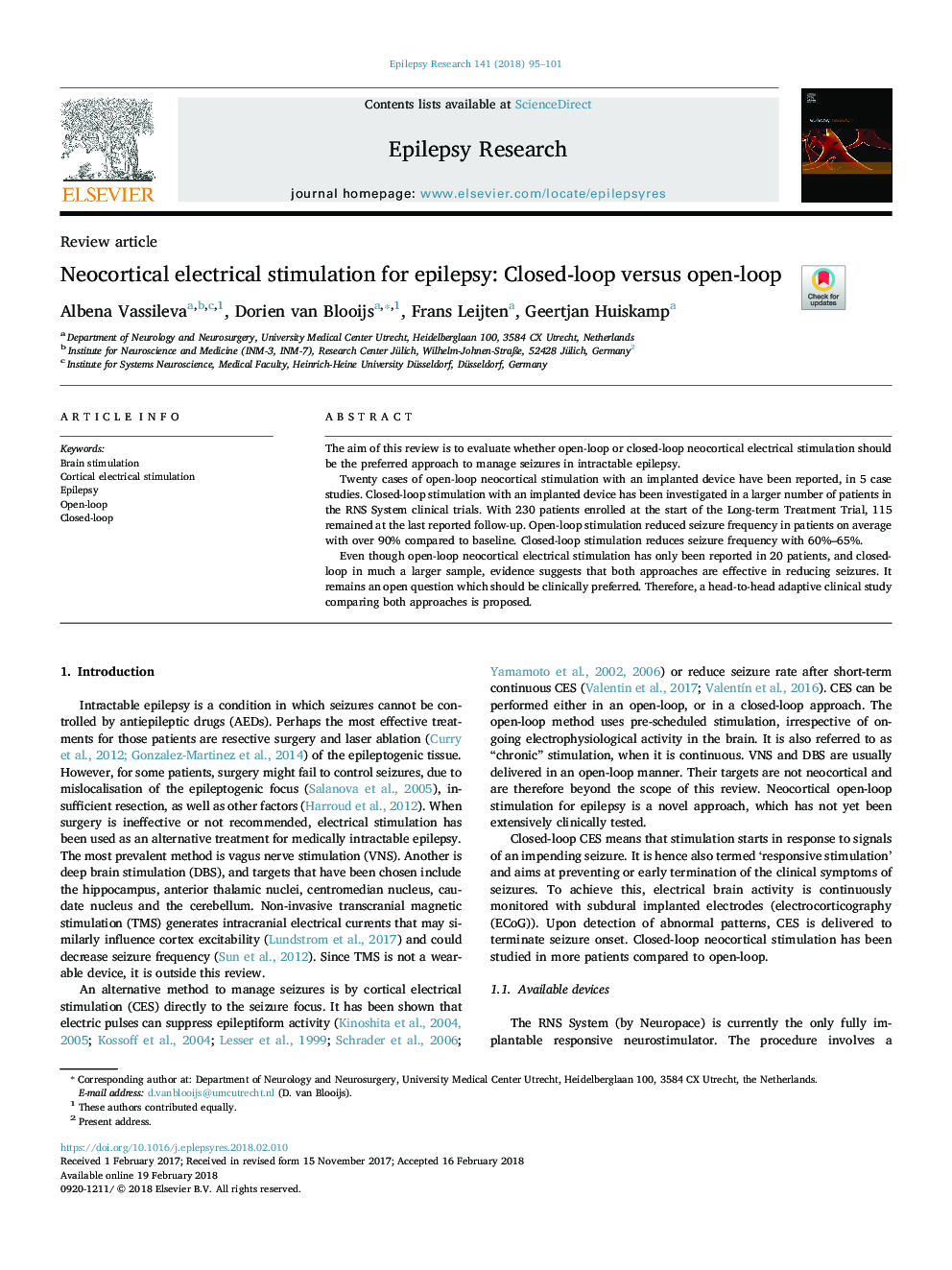 Neocortical electrical stimulation for epilepsy: Closed-loop versus open-loop