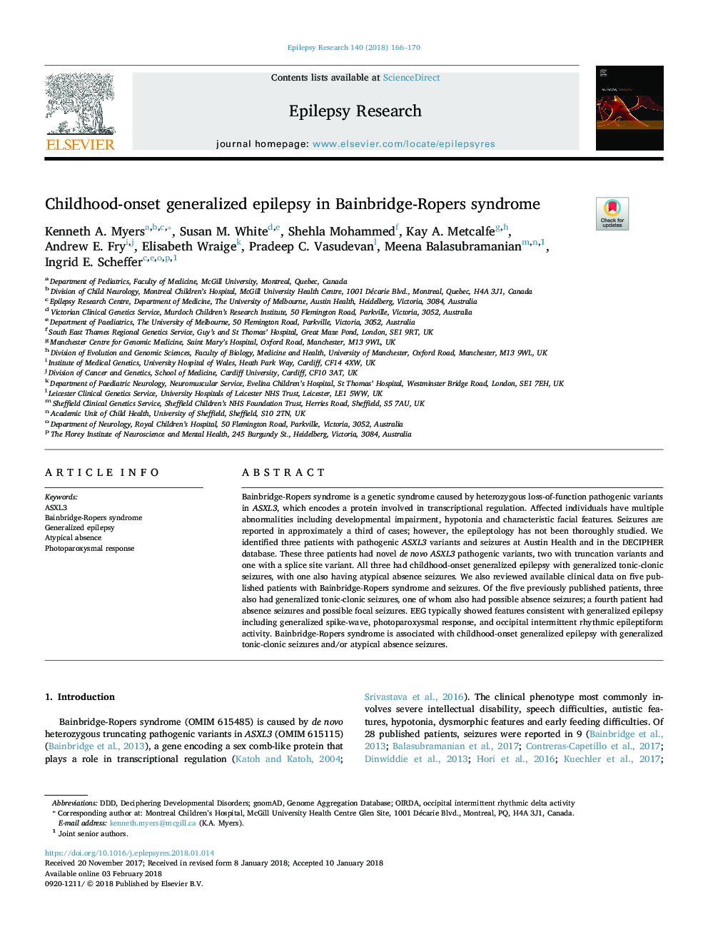 Childhood-onset generalized epilepsy in Bainbridge-Ropers syndrome