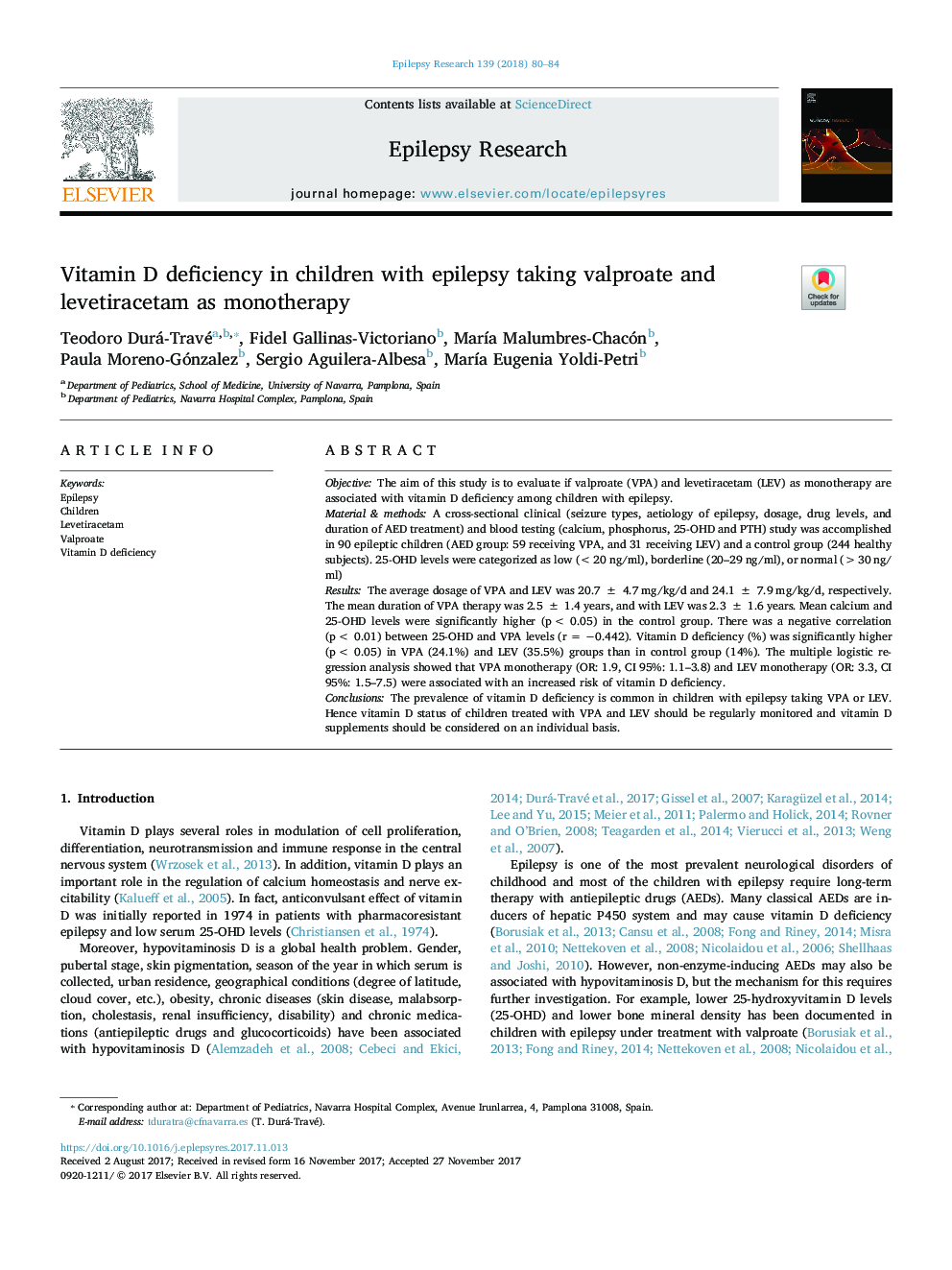 Vitamin D deficiency in children with epilepsy taking valproate and levetiracetam as monotherapy