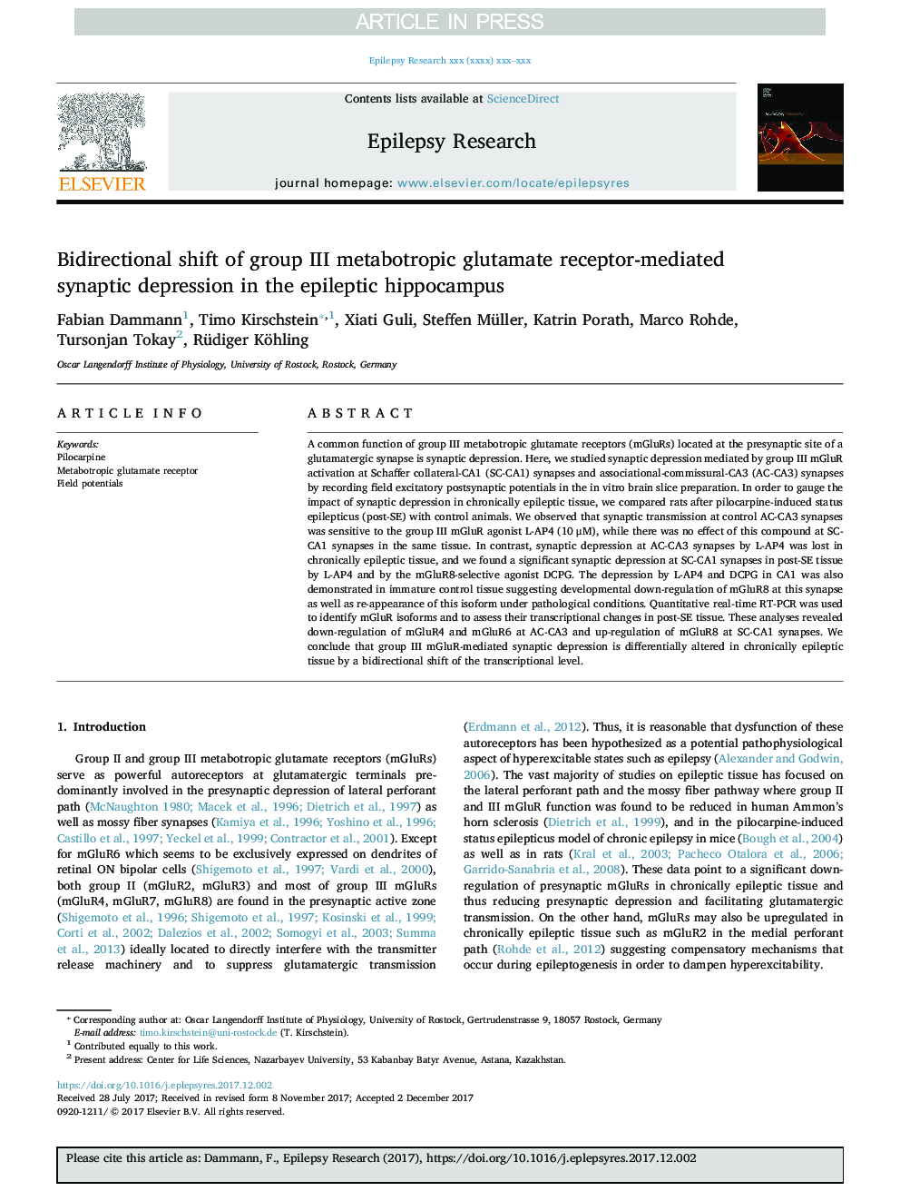 Bidirectional shift of group III metabotropic glutamate receptor-mediated synaptic depression in the epileptic hippocampus