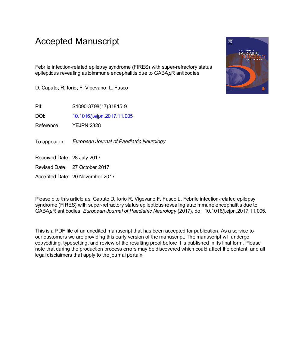 Febrile infection-related epilepsy syndrome (FIRES) with super-refractory status epilepticus revealing autoimmune encephalitis due to GABAAR antibodies