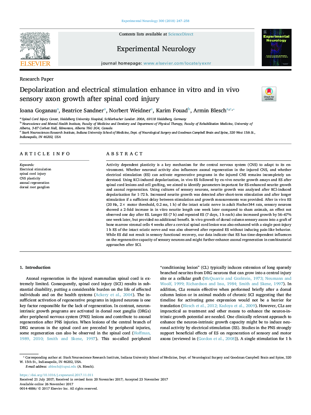 Depolarization and electrical stimulation enhance in vitro and in vivo sensory axon growth after spinal cord injury