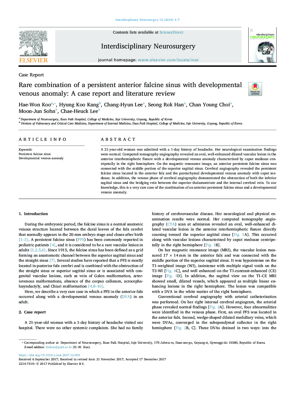 Rare combination of a persistent anterior falcine sinus with developmental venous anomaly: A case report and literature review