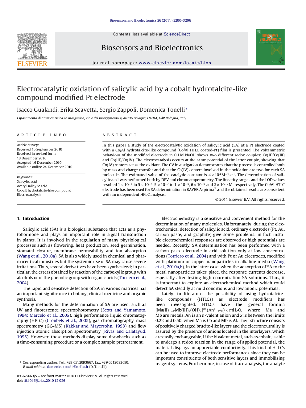 Electrocatalytic oxidation of salicylic acid by a cobalt hydrotalcite-like compound modified Pt electrode