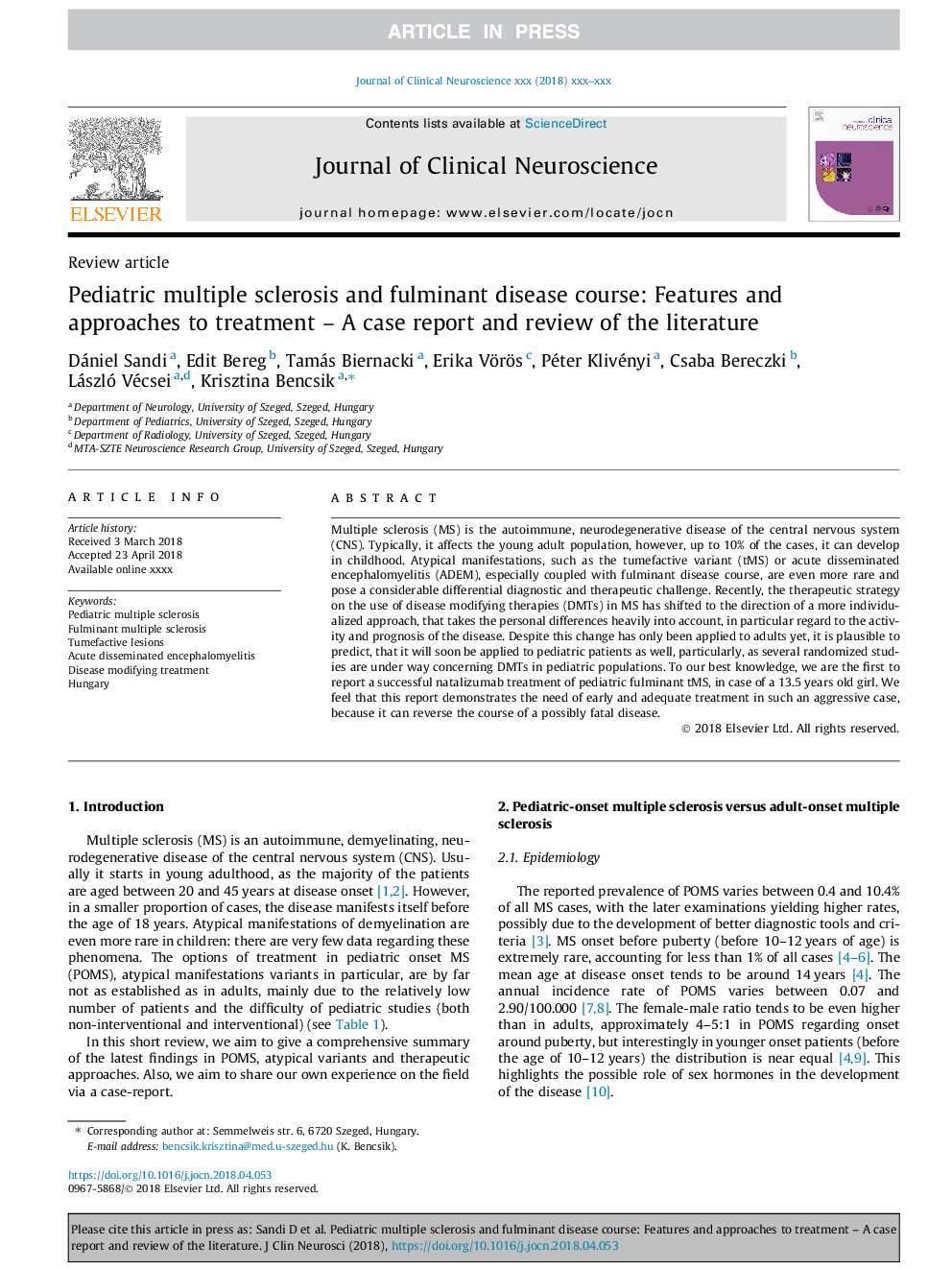 Pediatric multiple sclerosis and fulminant disease course: Features and approaches to treatment - A case report and review of the literature