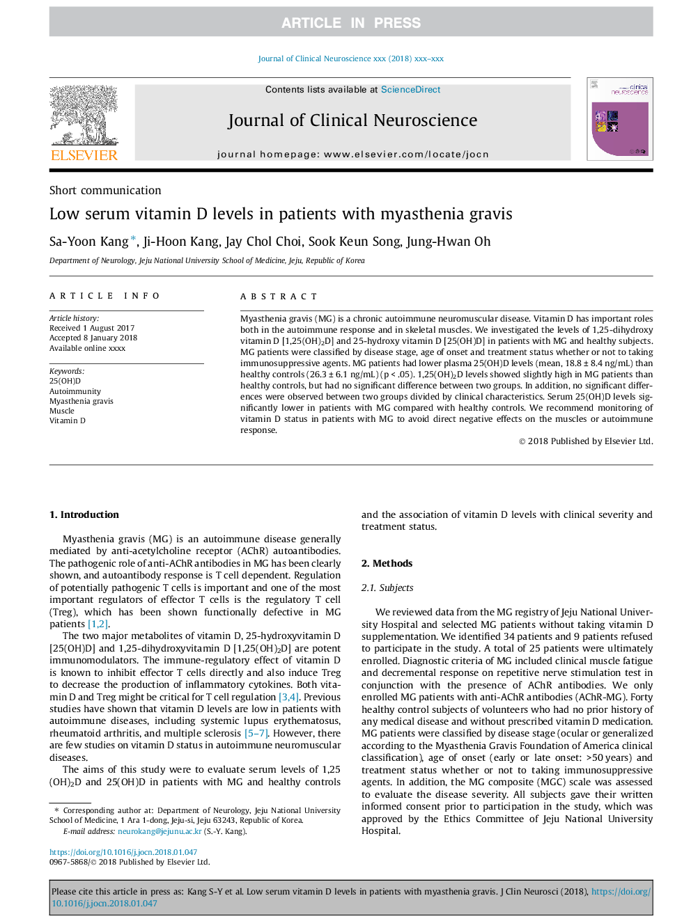 Low serum vitamin D levels in patients with myasthenia gravis