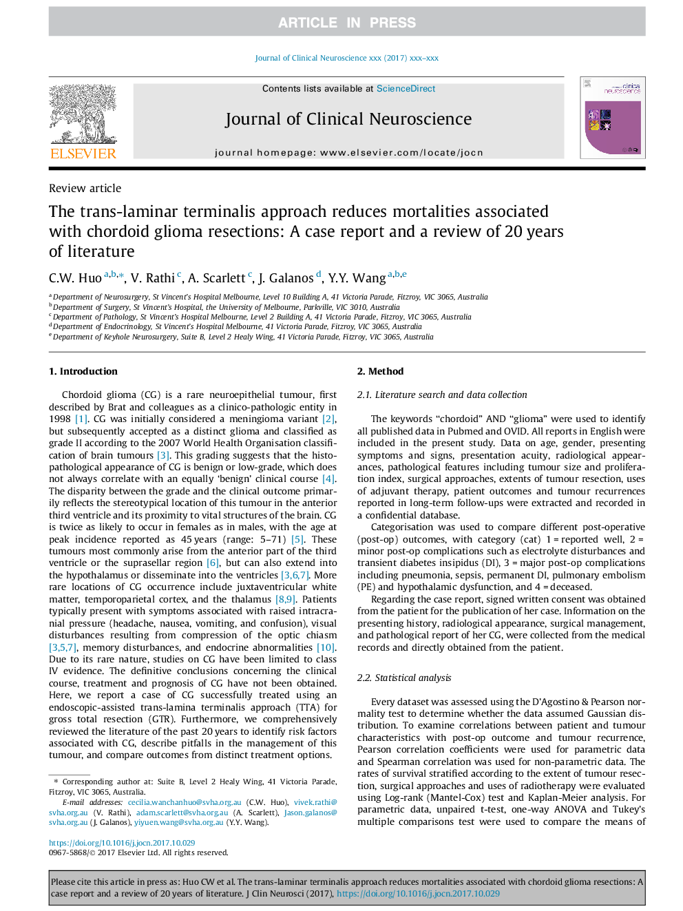 The trans-laminar terminalis approach reduces mortalities associated with chordoid glioma resections: A case report and a review of 20â¯years of literature