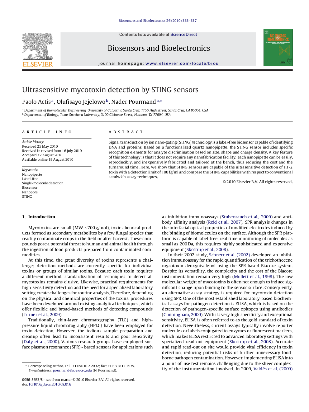 Ultrasensitive mycotoxin detection by STING sensors