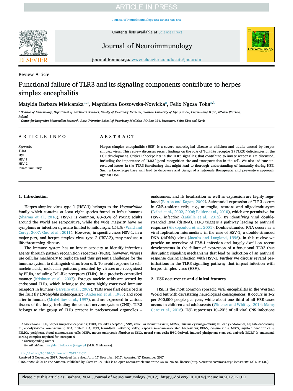 Functional failure of TLR3 and its signaling components contribute to herpes simplex encephalitis