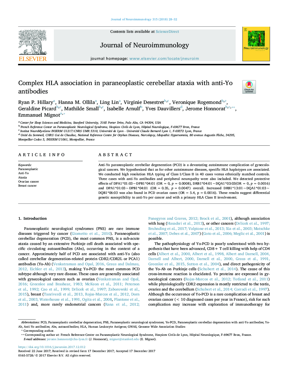 Complex HLA association in paraneoplastic cerebellar ataxia with anti-Yo antibodies