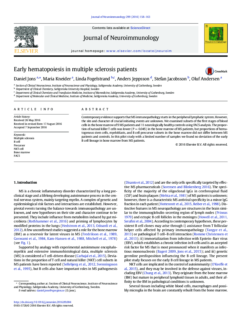 Early hematopoiesis in multiple sclerosis patients