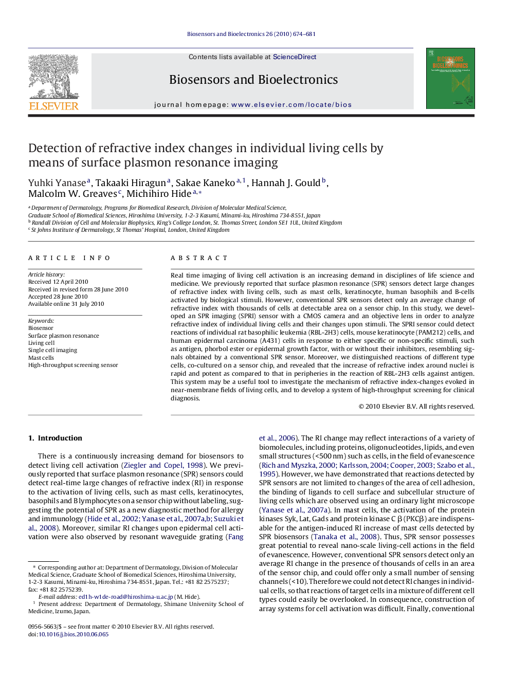 Detection of refractive index changes in individual living cells by means of surface plasmon resonance imaging