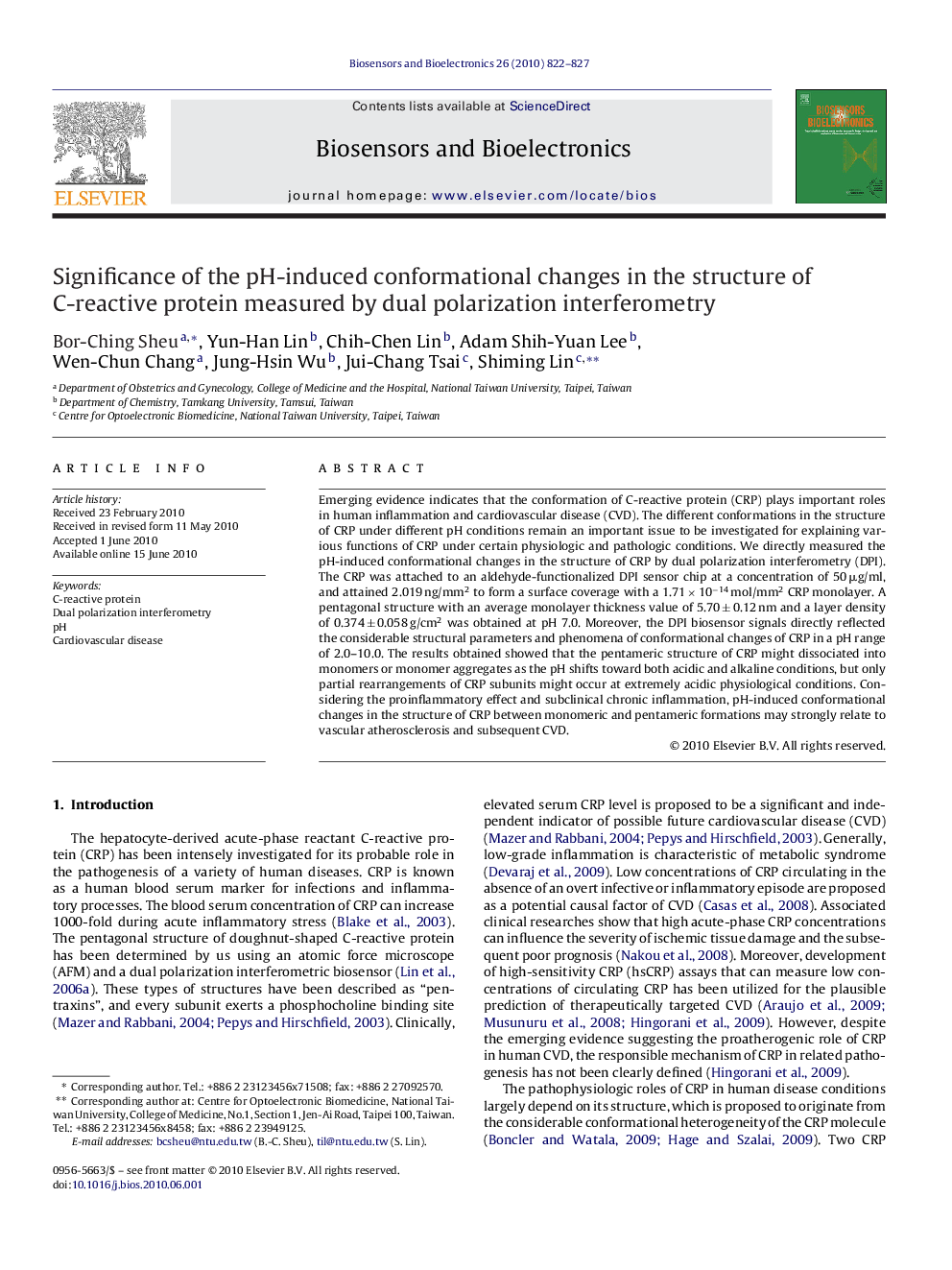 Significance of the pH-induced conformational changes in the structure of C-reactive protein measured by dual polarization interferometry