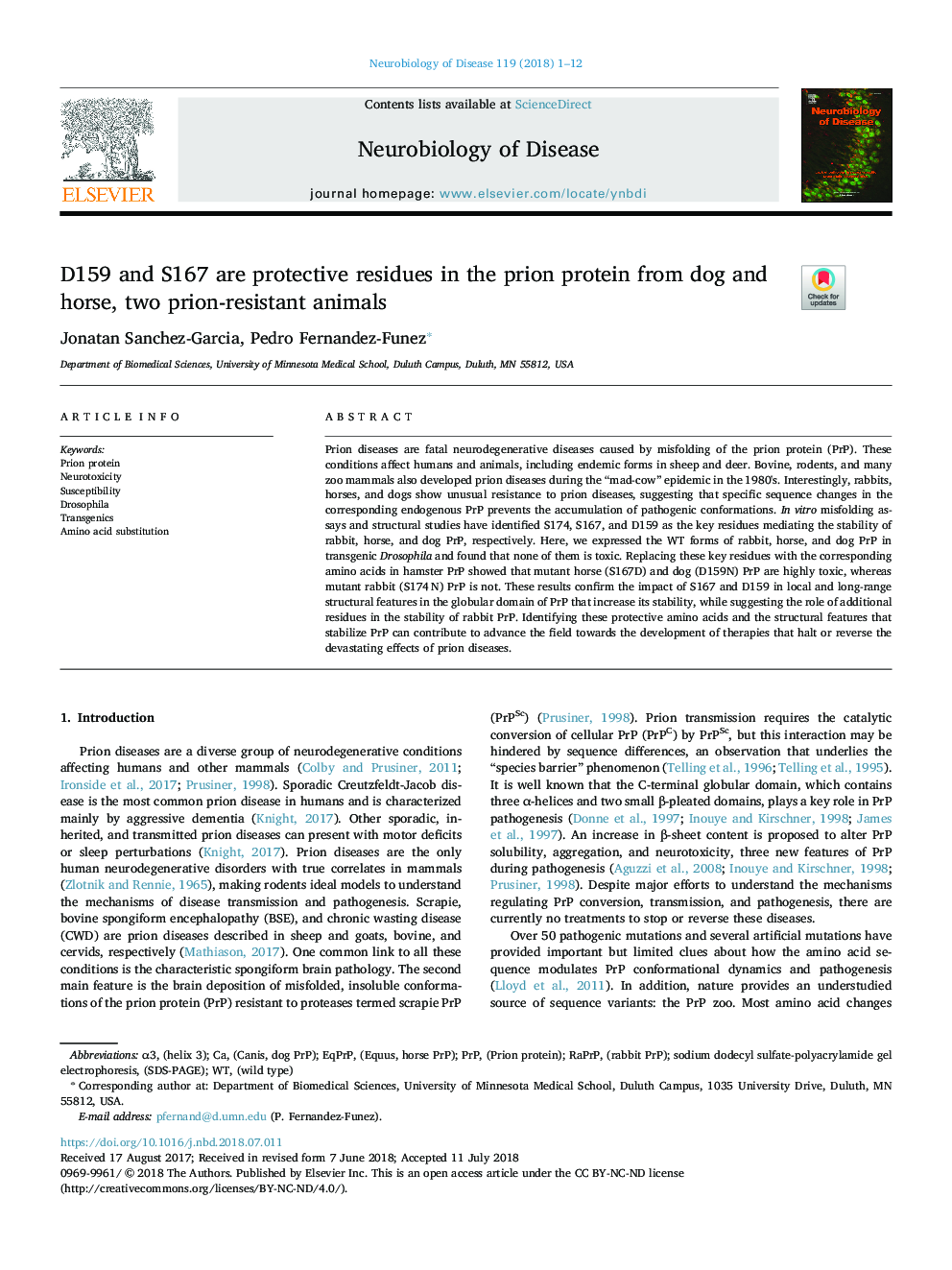 D159 and S167 are protective residues in the prion protein from dog and horse, two prion-resistant animals