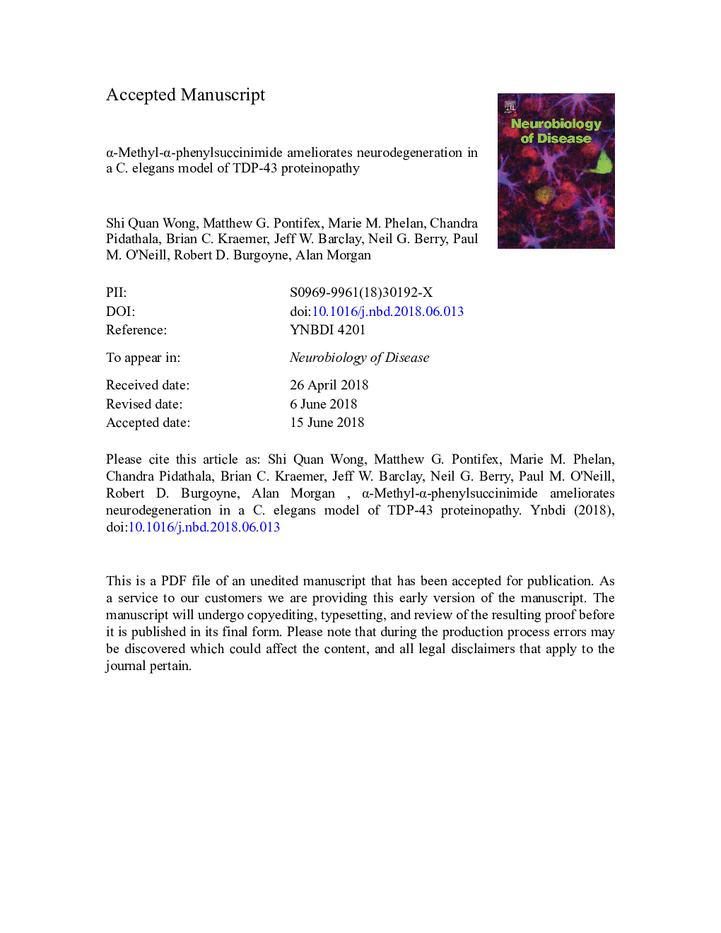 Î±-Methyl-Î±-phenylsuccinimide ameliorates neurodegeneration in a C. elegans model of TDP-43 proteinopathy