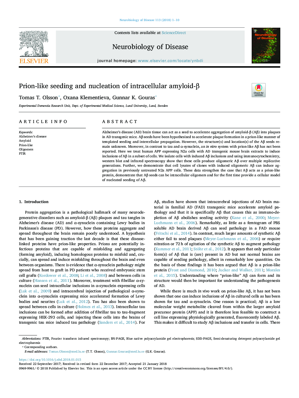 Prion-like seeding and nucleation of intracellular amyloid-Î²