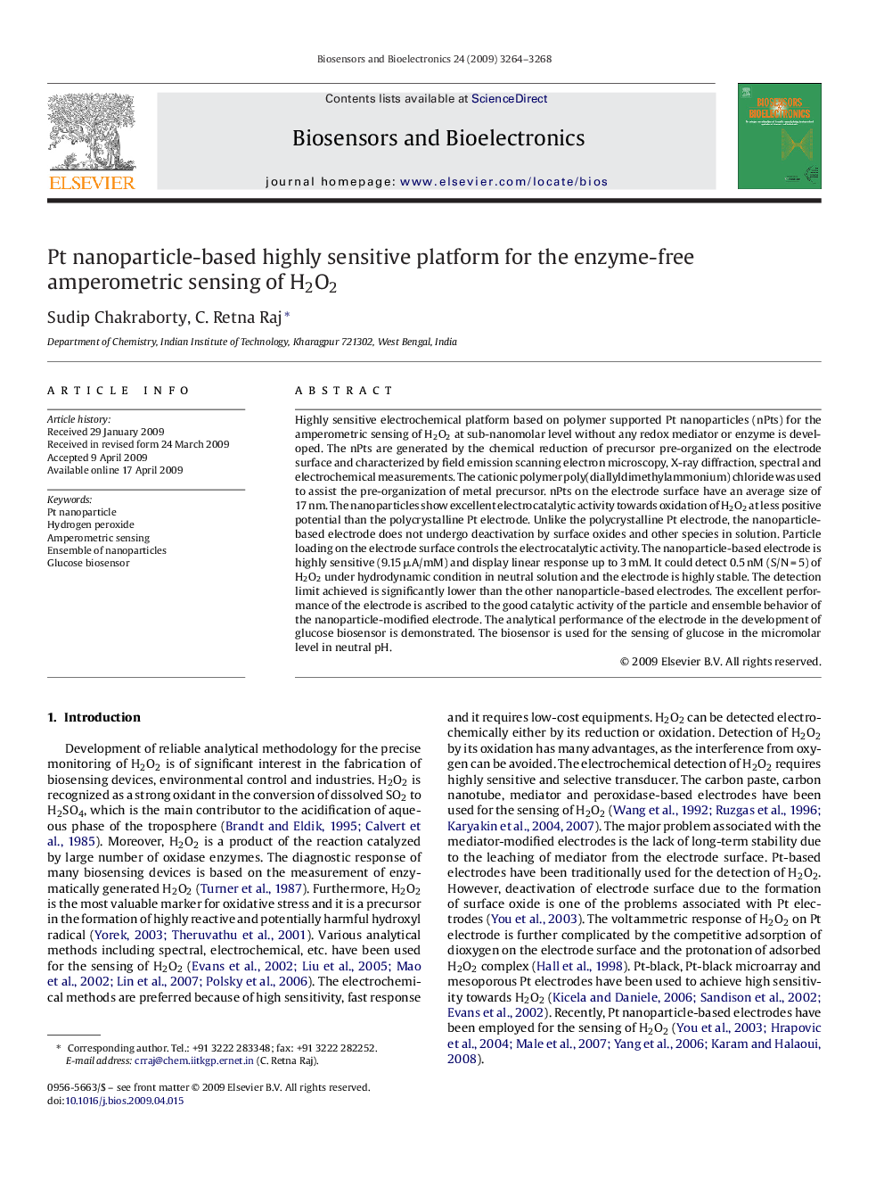 Pt nanoparticle-based highly sensitive platform for the enzyme-free amperometric sensing of H2O2