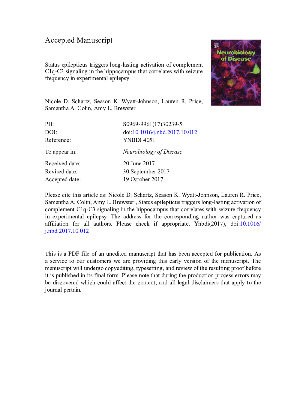 Status epilepticus triggers long-lasting activation of complement C1q-C3 signaling in the hippocampus that correlates with seizure frequency in experimental epilepsy