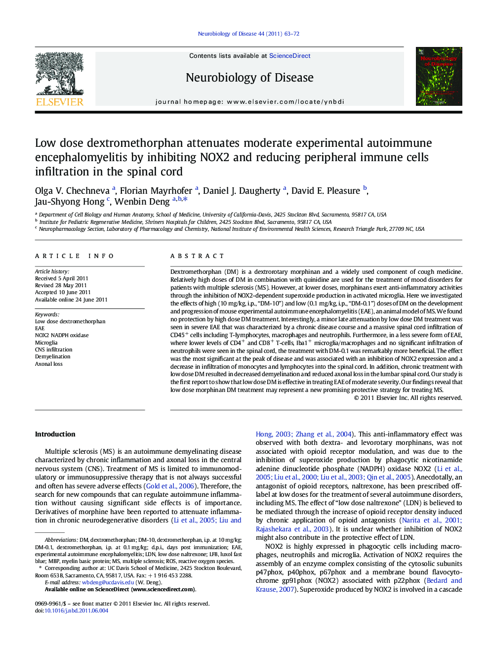 Low dose dextromethorphan attenuates moderate experimental autoimmune encephalomyelitis by inhibiting NOX2 and reducing peripheral immune cells infiltration in the spinal cord