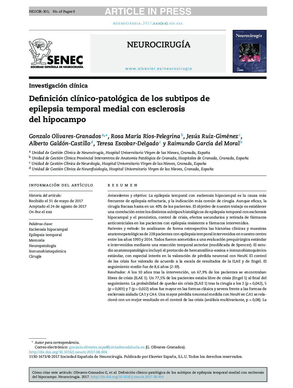 Definición clÃ­nico-patológica de los subtipos de epilepsia temporal medial con esclerosis del hipocampo