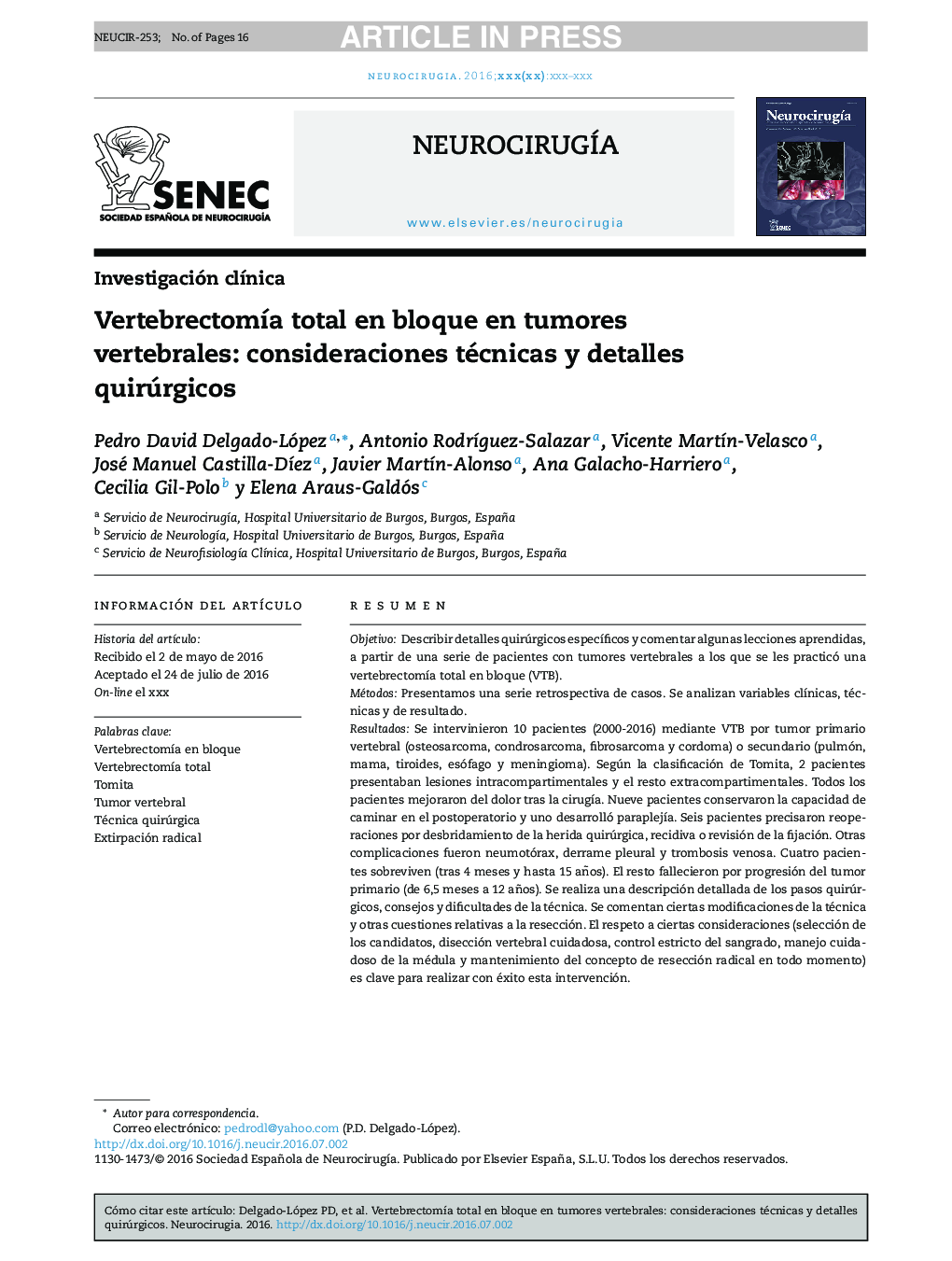 VertebrectomÃ­a total en bloque en tumores vertebrales: consideraciones técnicas y detalles quirúrgicos