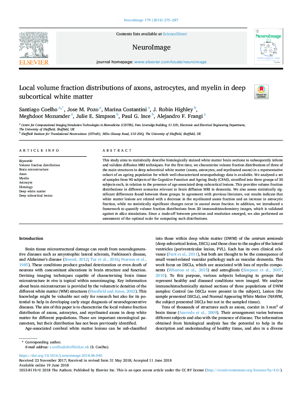 Local volume fraction distributions of axons, astrocytes, and myelin in deep subcortical white matter