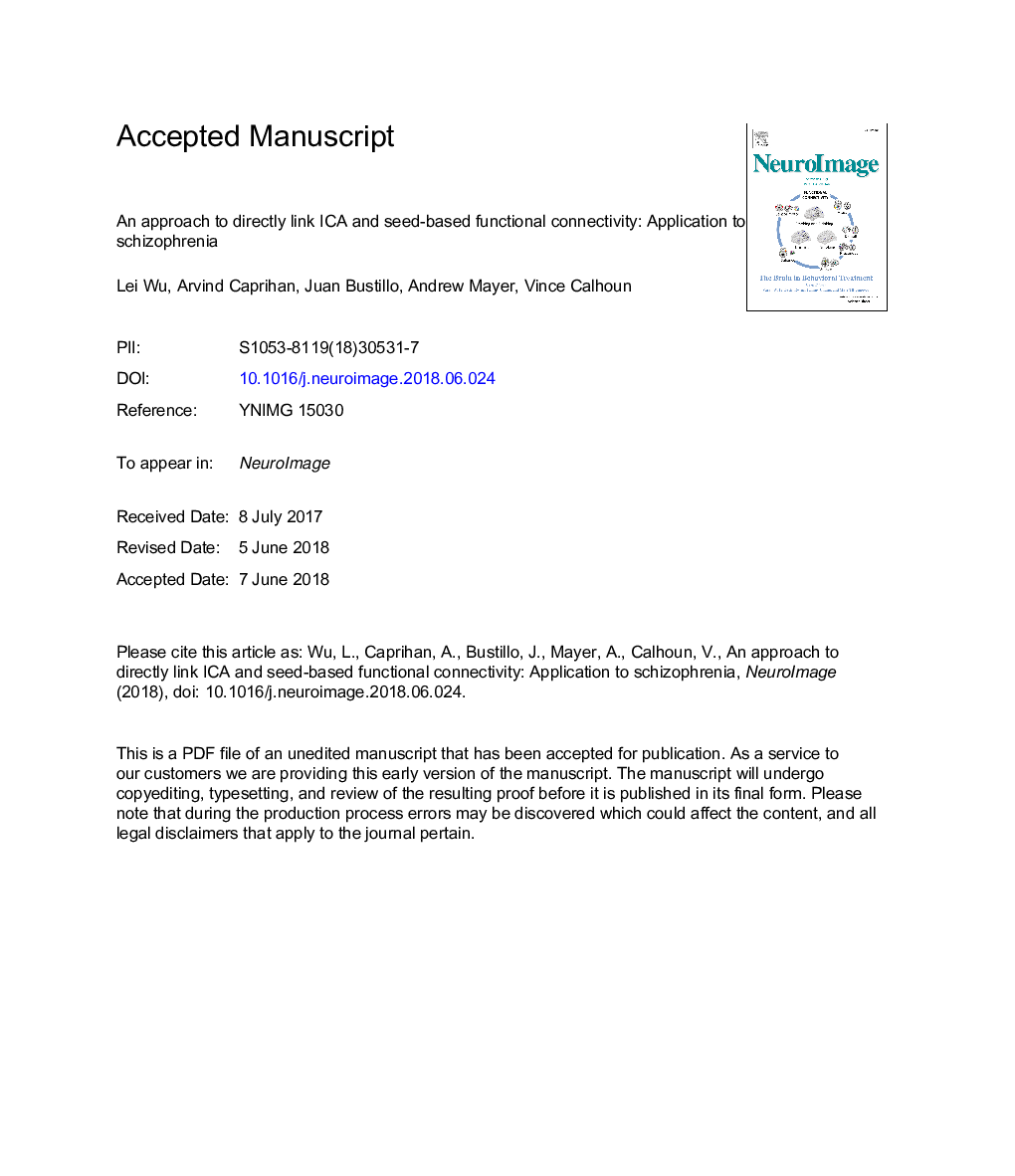 An approach to directly link ICA and seed-based functional connectivity: Application to schizophrenia