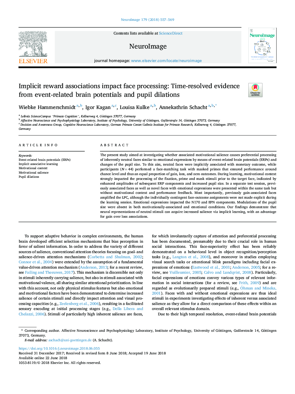 Implicit reward associations impact face processing: Time-resolved evidence from event-related brain potentials and pupil dilations