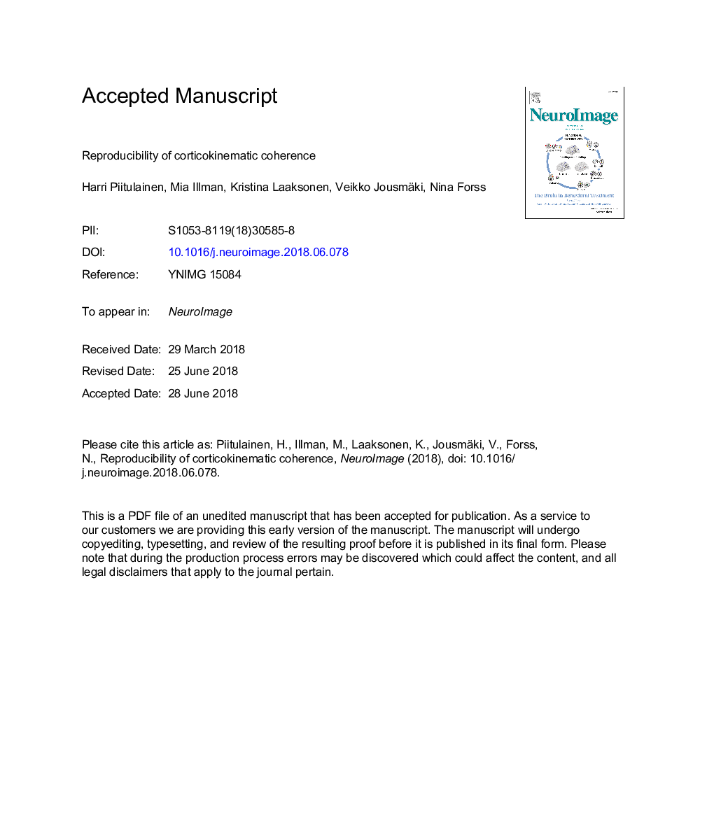 Reproducibility of corticokinematic coherence