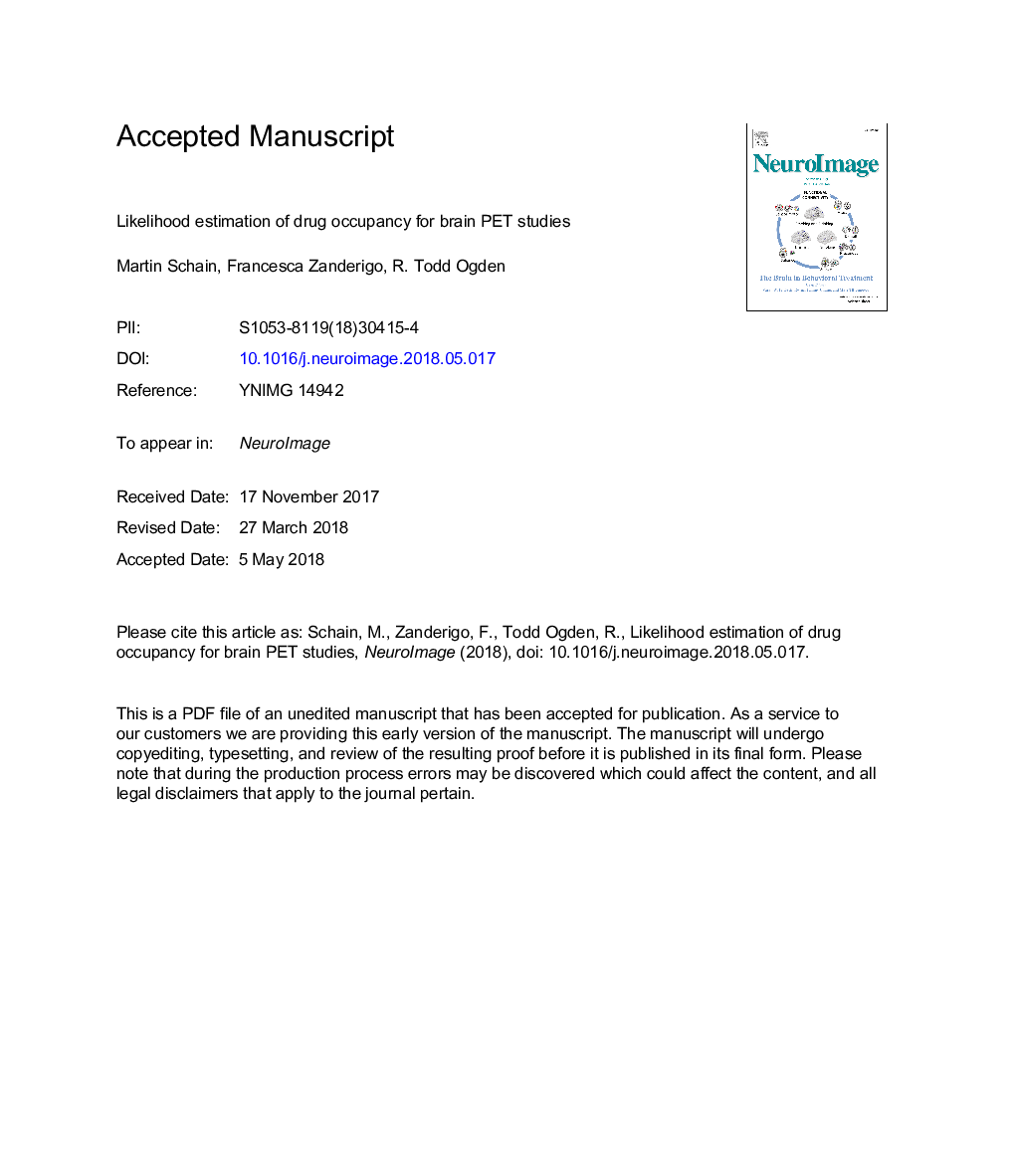 Likelihood estimation of drug occupancy for brain PET studies