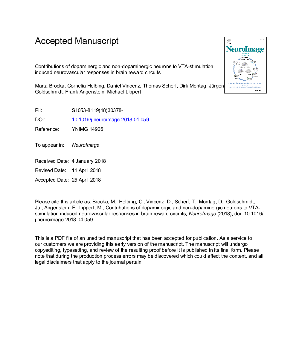 Contributions of dopaminergic and non-dopaminergic neurons to VTA-stimulation induced neurovascular responses in brain reward circuits