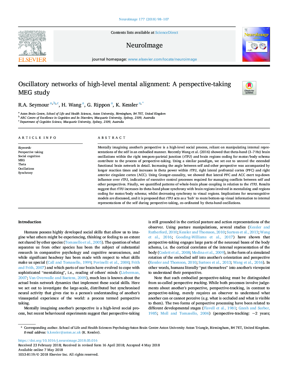 Oscillatory networks of high-level mental alignment: A perspective-taking MEG study