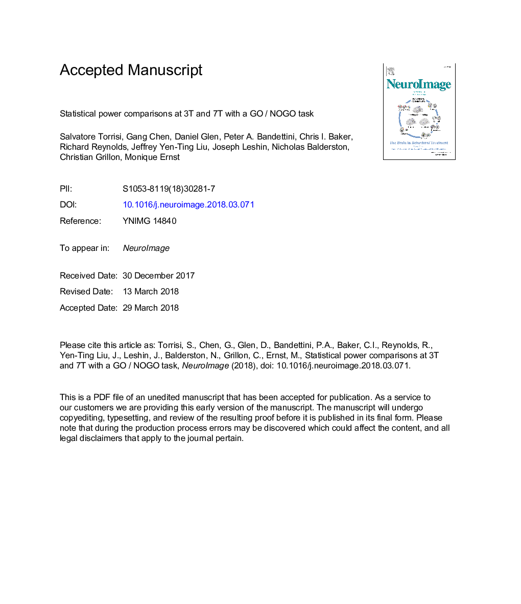 Statistical power comparisons at 3T and 7T with a GO / NOGO task