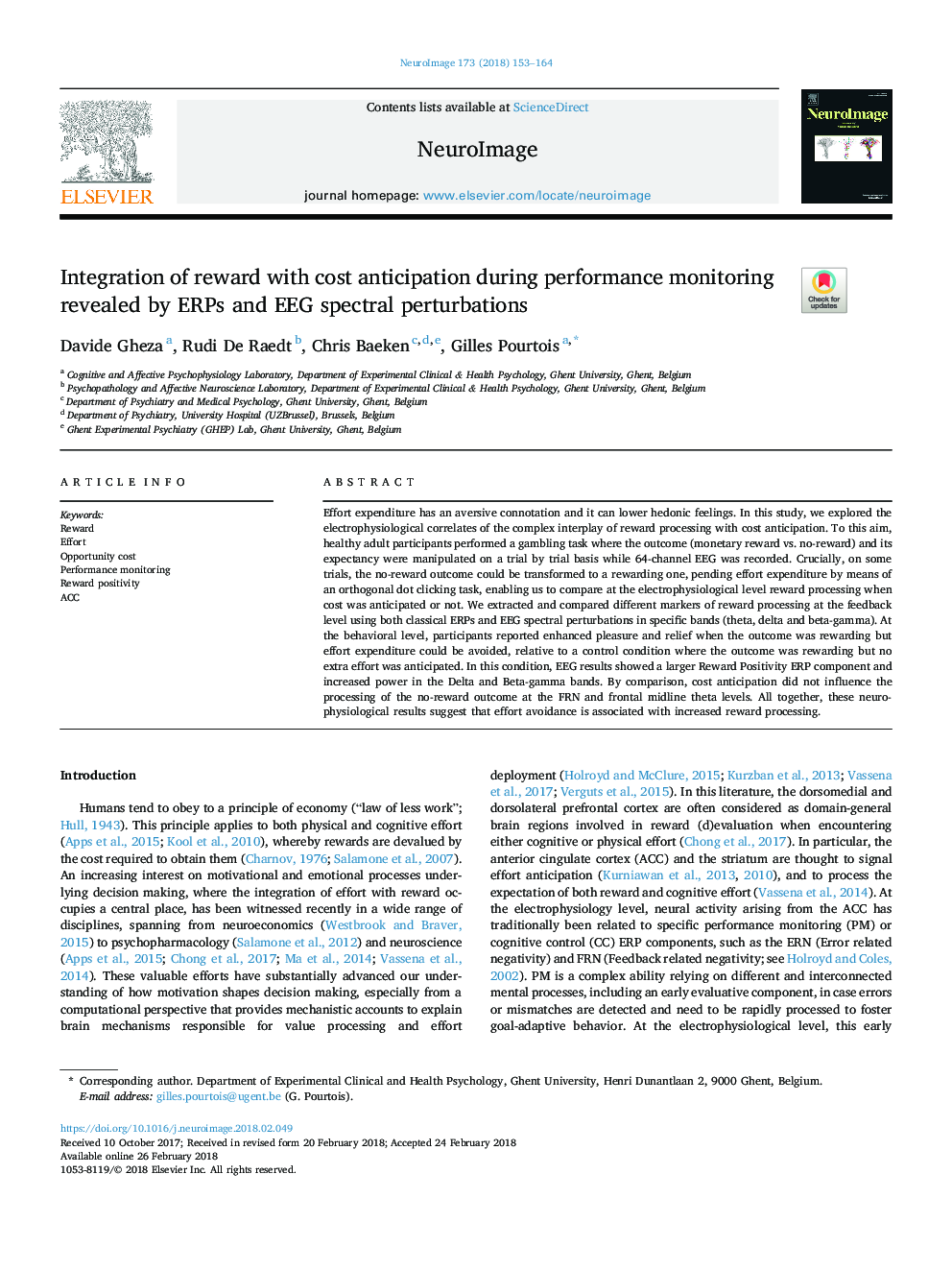 Integration of reward with cost anticipation during performance monitoring revealed by ERPs and EEG spectral perturbations