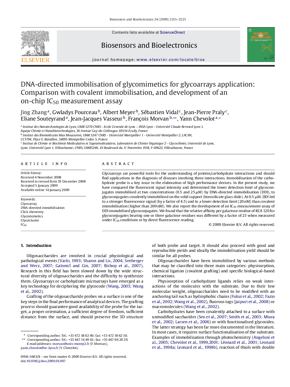 DNA-directed immobilisation of glycomimetics for glycoarrays application: Comparison with covalent immobilisation, and development of an on-chip IC50 measurement assay