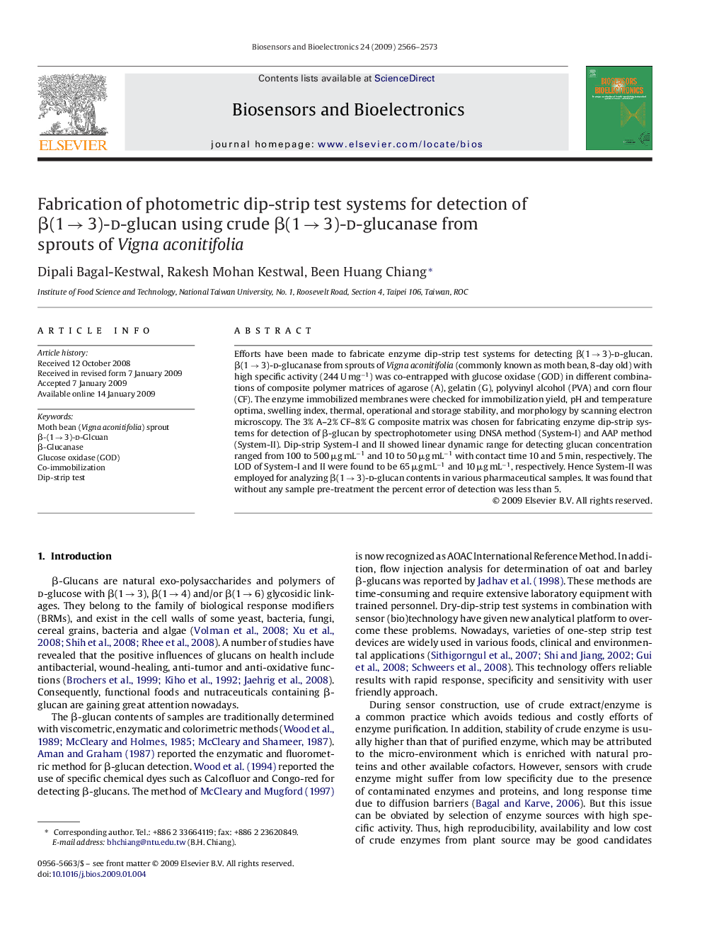 Fabrication of photometric dip-strip test systems for detection of β(1 → 3)-d-glucan using crude β(1 → 3)-d-glucanase from sprouts of Vigna aconitifolia