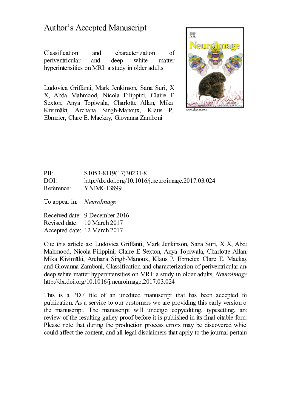 Classification and characterization of periventricular and deep white matter hyperintensities on MRI: A study in older adults
