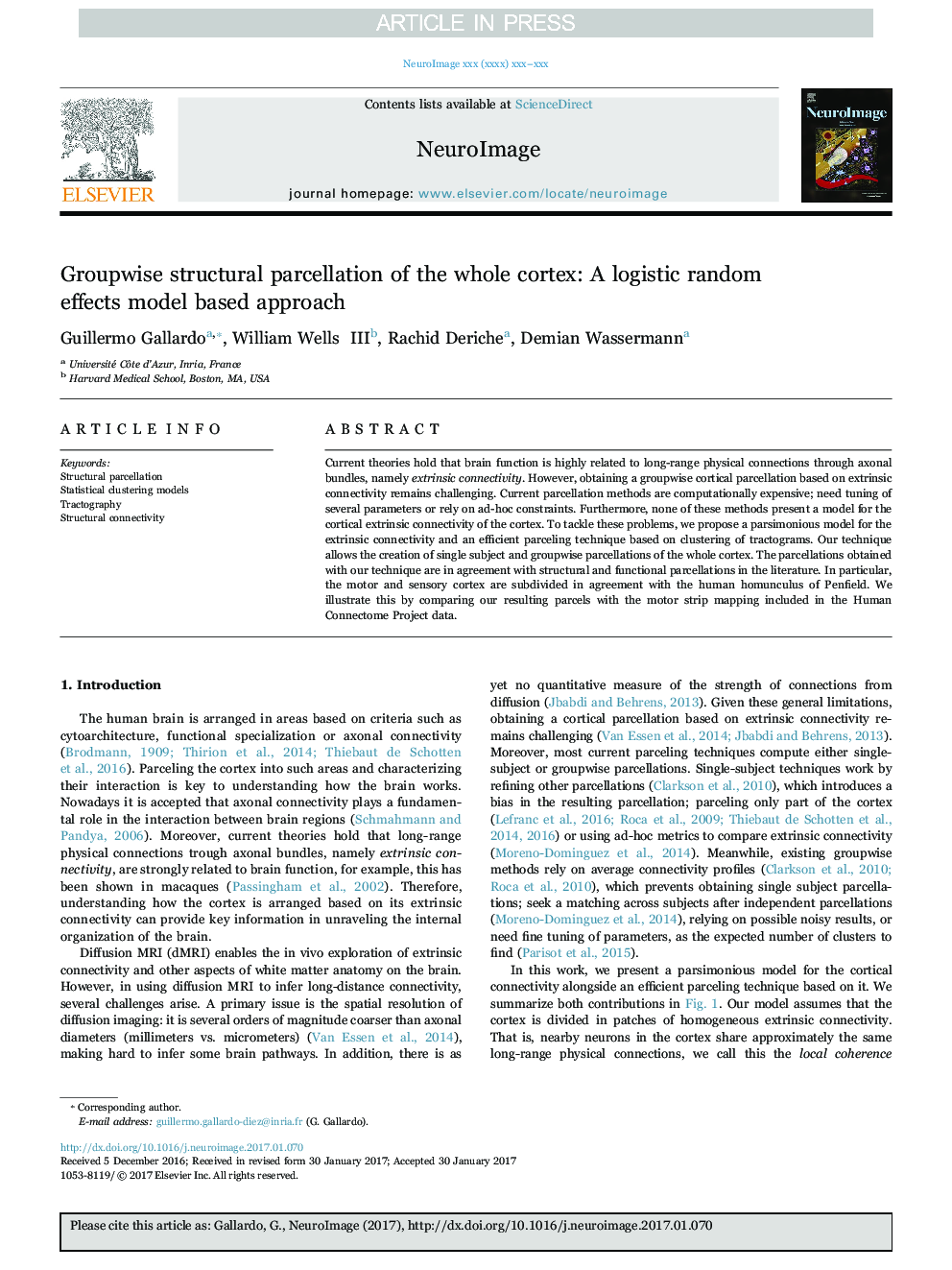 Groupwise structural parcellation of the whole cortex: A logistic random effects model based approach