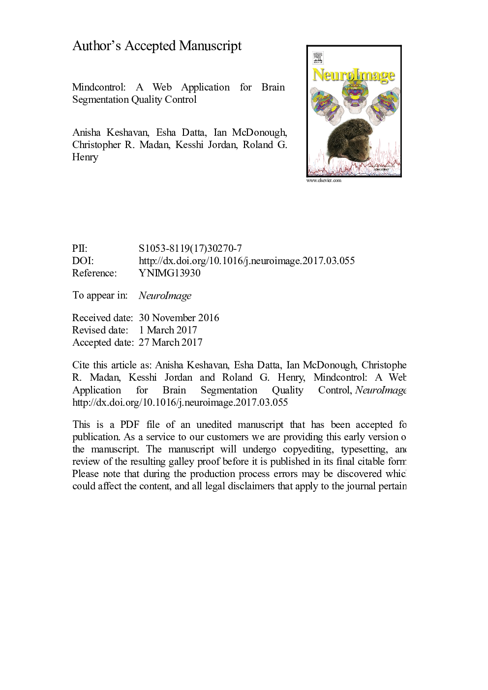 Mindcontrol: A web application for brain segmentation quality control