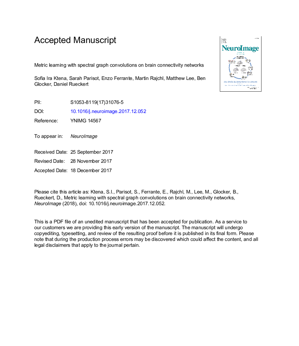 Metric learning with spectral graph convolutions on brain connectivity networks