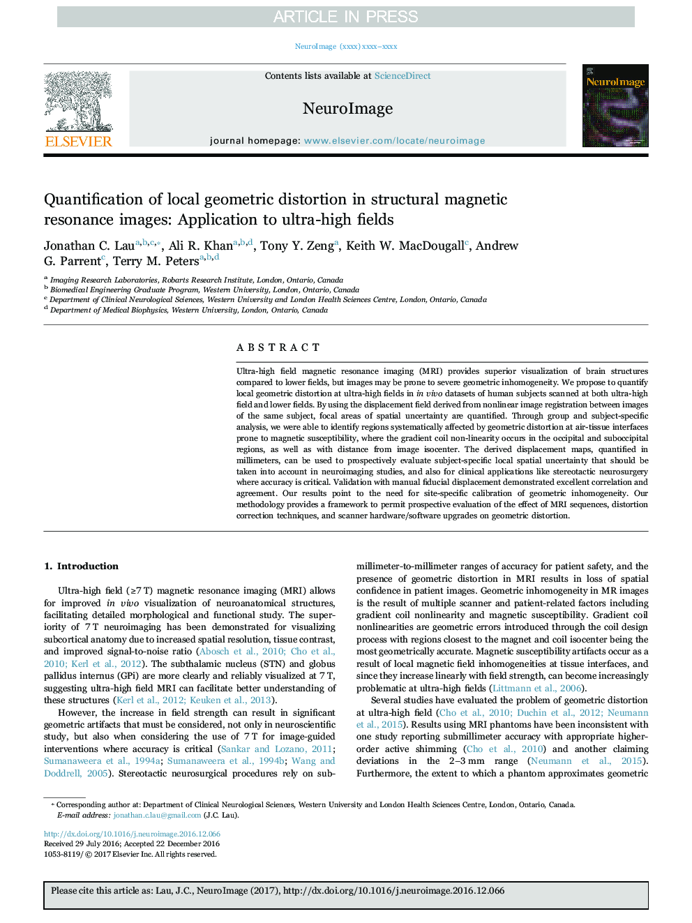 Quantification of local geometric distortion in structural magnetic resonance images: Application to ultra-high fields