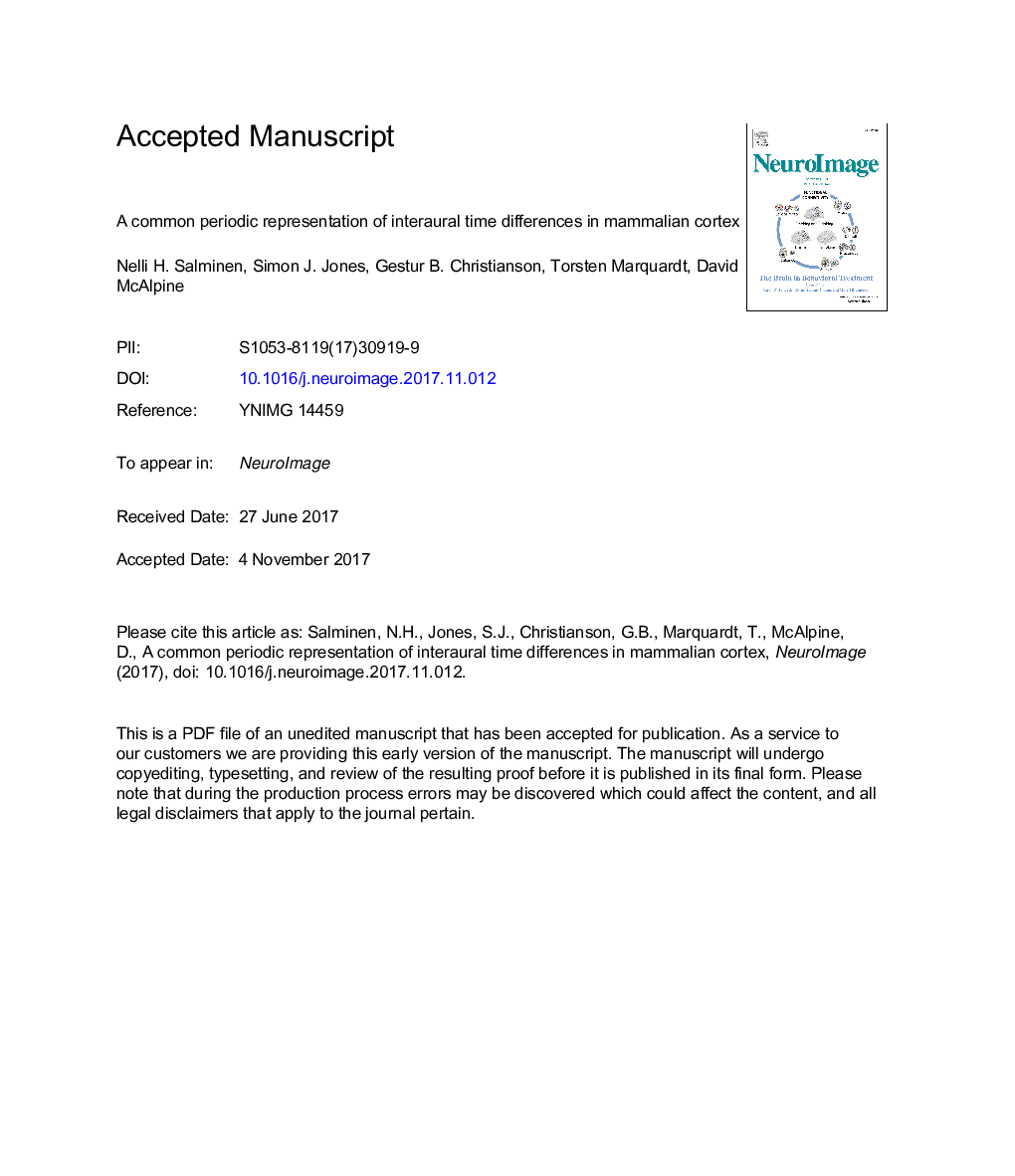 A common periodic representation of interaural time differences in mammalian cortex