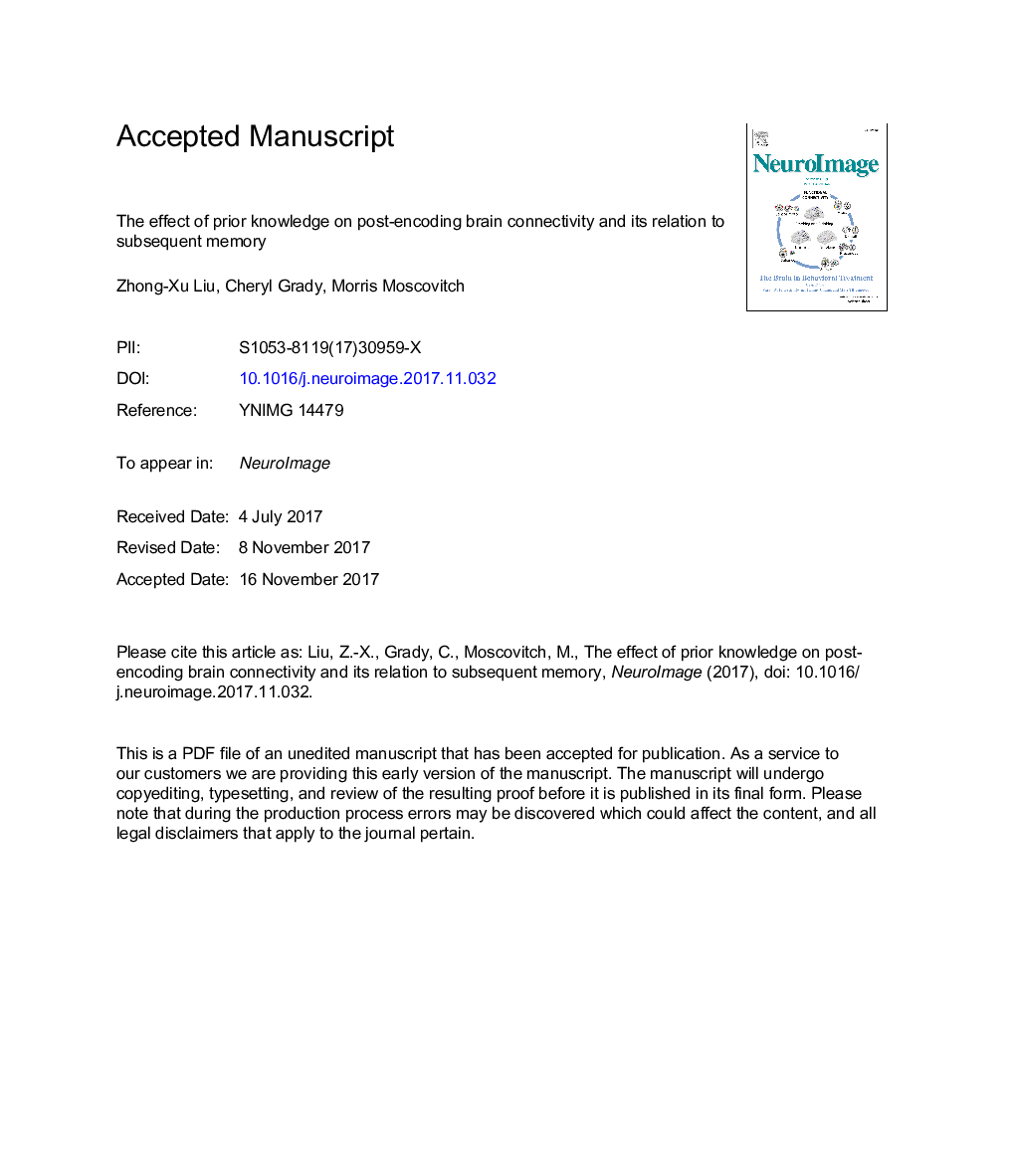 The effect of prior knowledge on post-encoding brain connectivity and its relation to subsequent memory