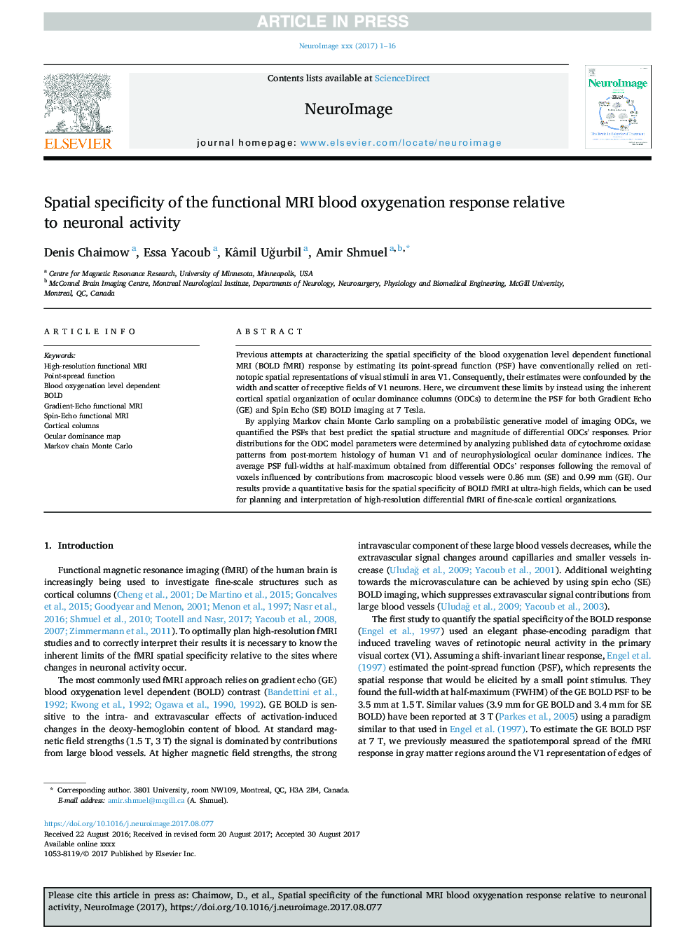 Spatial specificity of the functional MRI blood oxygenation response relative to neuronal activity