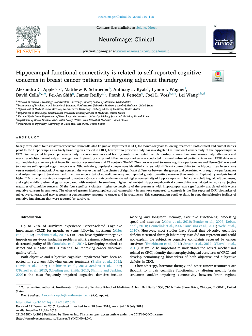 Hippocampal functional connectivity is related to self-reported cognitive concerns in breast cancer patients undergoing adjuvant therapy