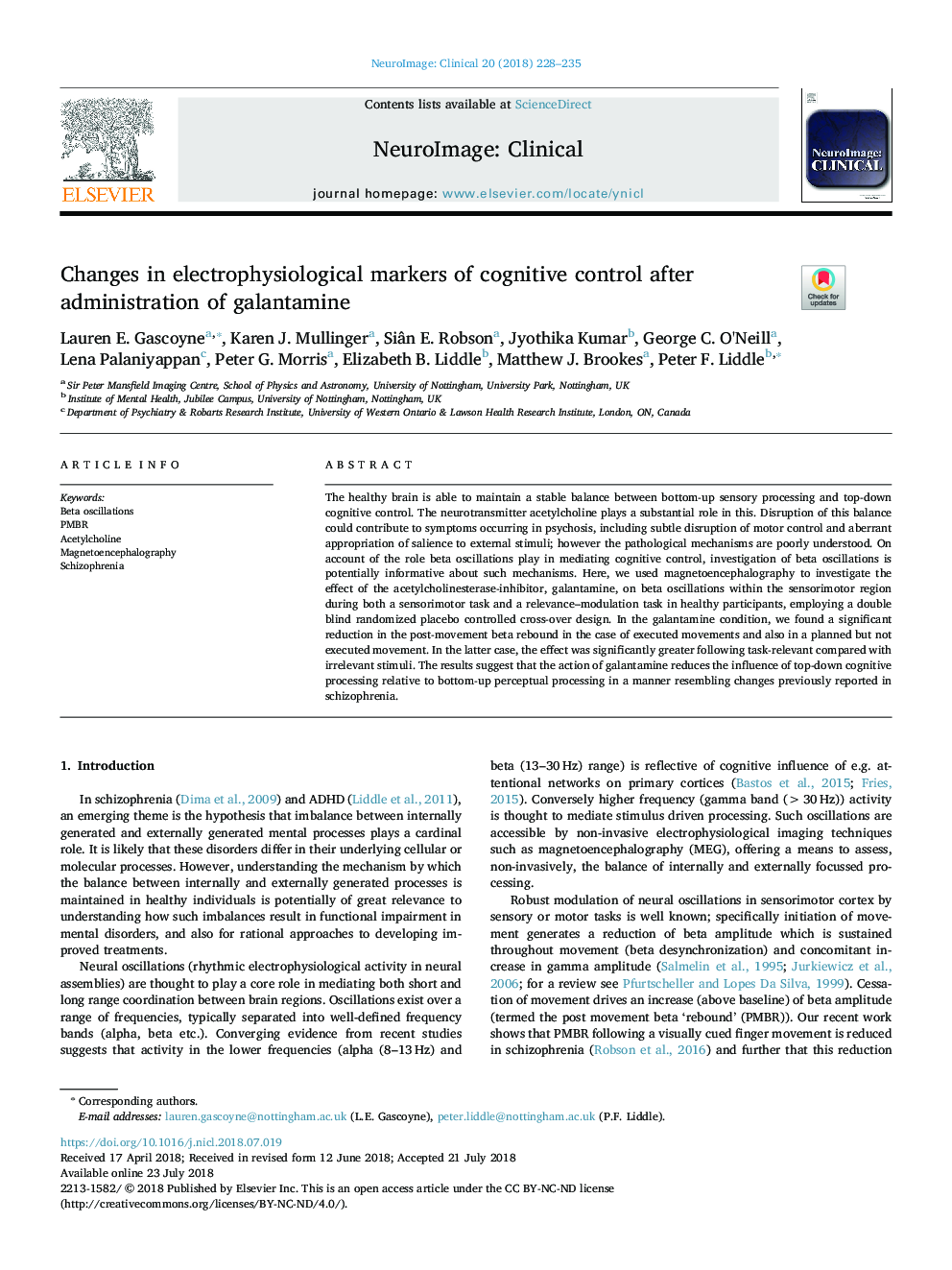 Changes in electrophysiological markers of cognitive control after administration of galantamine