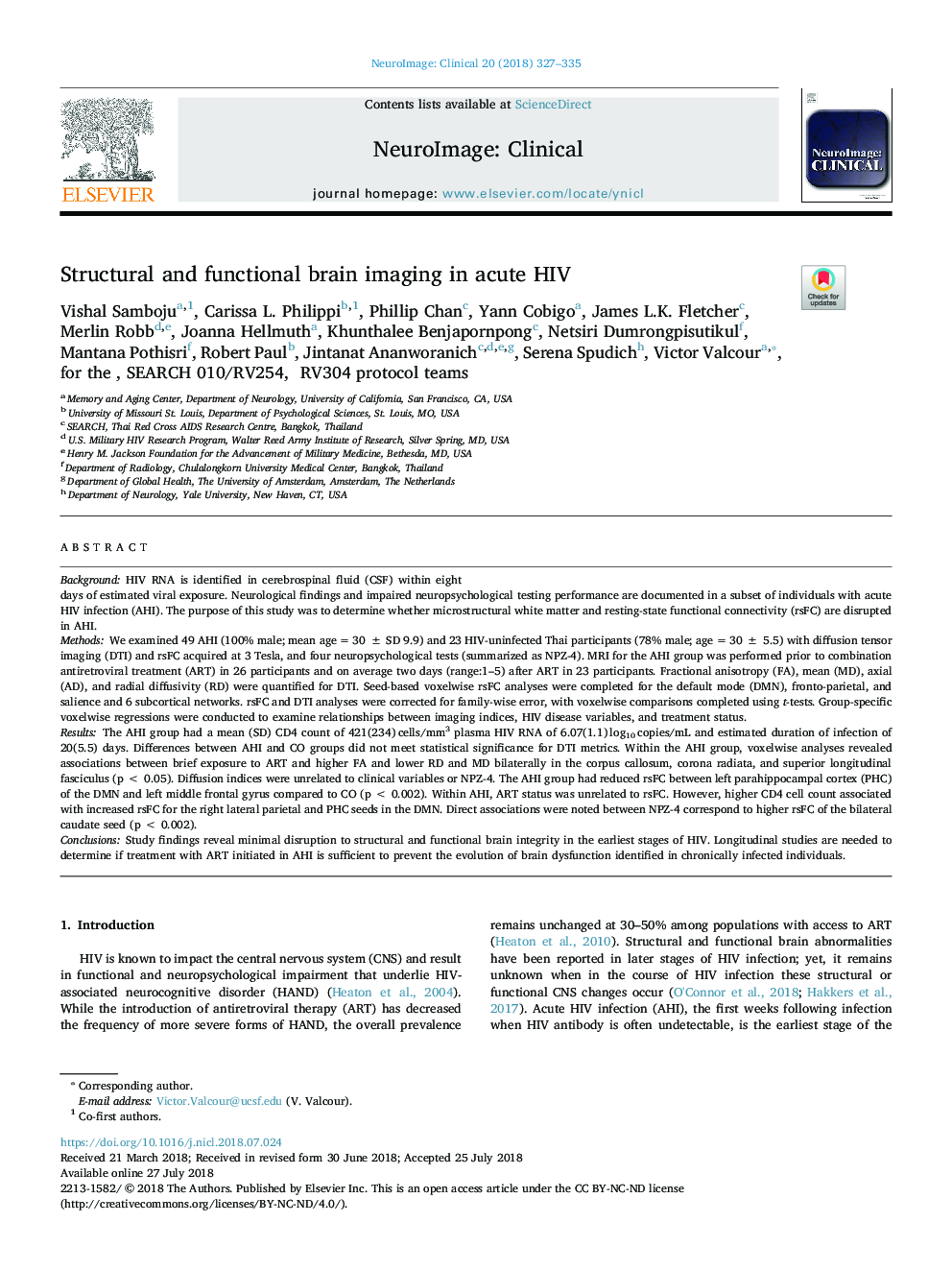 Structural and functional brain imaging in acute HIV