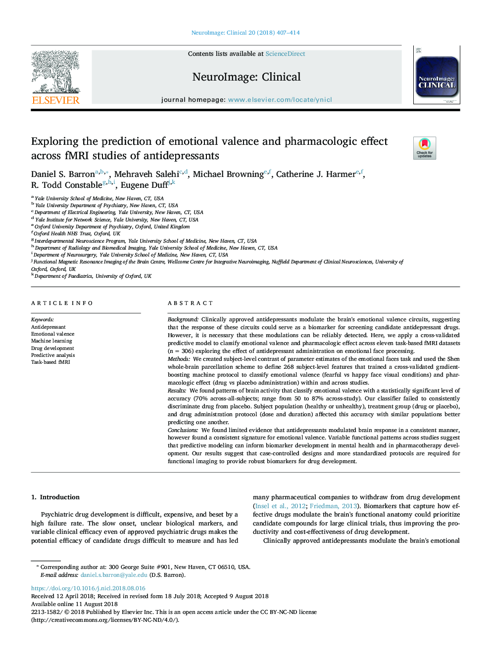 Exploring the prediction of emotional valence and pharmacologic effect across fMRI studies of antidepressants