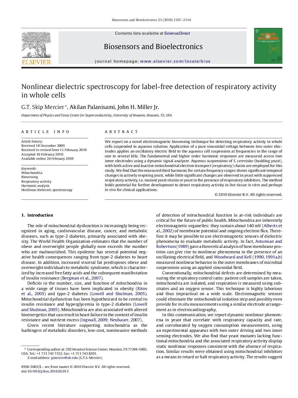 Nonlinear dielectric spectroscopy for label-free detection of respiratory activity in whole cells