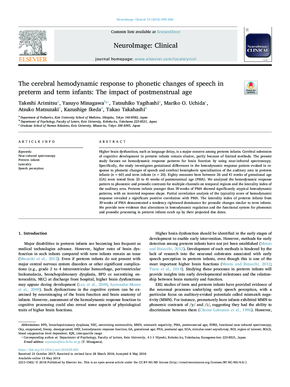 The cerebral hemodynamic response to phonetic changes of speech in preterm and term infants: The impact of postmenstrual age